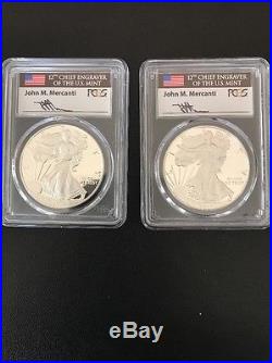 2017 S & W PROOF SILVER EAGLE PR 70 SET MERCANTI FIRST DAY OF ISSUE. 2 Coins