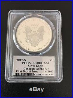 2017 S & W PROOF SILVER EAGLE PR 70 SET MERCANTI FIRST DAY OF ISSUE. 2 Coins