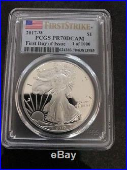 2017 S & W Silver Eagle PCGS MS70 PR70 Flag Label First Day Of Issue. 4 Coins