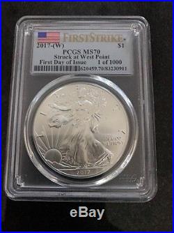2017 S & W Silver Eagle PCGS MS70 PR70 SP70 Flag Label First Day. 5 Coins