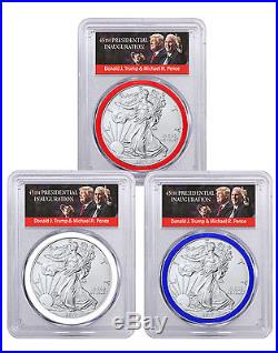2017 Silver Eagle 3-Coin Set PCGS MS70 FS RWB Trump & Pence Label SKU45780