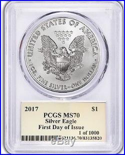 2017 Silver Eagle MS70 PCGS Signed by Designer Thomas Cleveland FDOI 1 of 1000