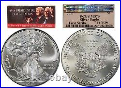 2017 Silver Eagle PCGS MS70 FirstStrike 45th Pres Inauguration Trump/Pence BLUE