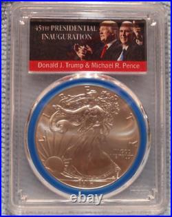 2017 Silver Eagle PCGS MS70 FirstStrike 45th Pres Inauguration Trump/Pence BLUE