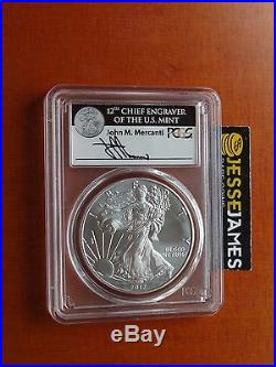2017 Silver Eagle Pcgs Ms70 Mercanti First Day Of Issue Fdoi 1 Of 1,000 Label
