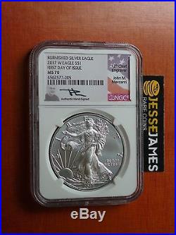2017 W Burnished Silver Eagle Ngc Ms70 First Day Of Issue Fdoi Mercanti Signed