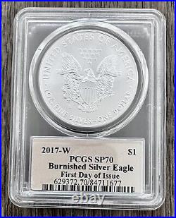 2017-W Burnished Silver Eagle PCGS SP70 First Day of Issue Cleveland Signed