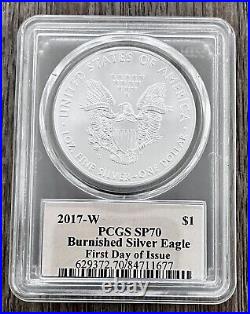 2017-W Burnished Silver Eagle PCGS SP70 First Day of Issue Cleveland Signed