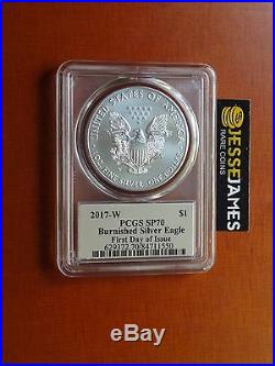 2017 W Burnished Silver Eagle Pcgs Sp70 Cleveland Art Deco First Day Of Issue