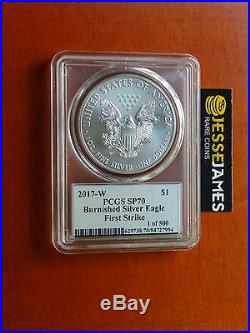 2017 W Burnished Silver Eagle Pcgs Sp70 Flag Mercanti First Strike 1 Of 500