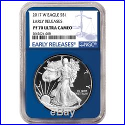 2017-W Proof $1 American Silver Eagle NGC PF70UC 3pc Blue ER Label Red White Blu