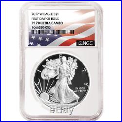 2017-W Proof $1 American Silver Eagle NGC PF70UC 3pc FDI Flag Label Red White Bl