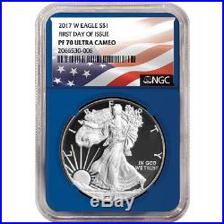 2017-W Proof $1 American Silver Eagle NGC PF70UC 3pc FDI Flag Label Red White Bl