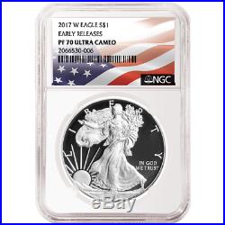 2017-W Proof $1 American Silver Eagle NGC PF70UC 3pc Flag ER Label Red White Blu