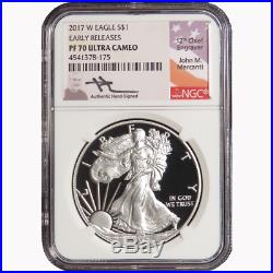 2017-W Proof $1 American Silver Eagle NGC PF70UC ER Signed Mercanti Label
