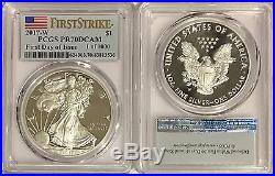 2017 W Proof Silver Eagle Pcgs Pr70 Dcam First Day Of Issue Flag Label 1 Of 1000