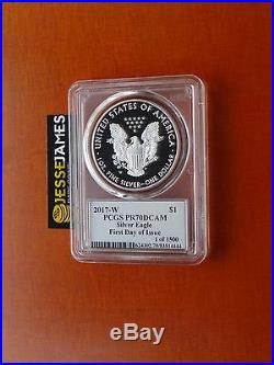 2017 W Proof Silver Eagle Pcgs Pr70 Dcam Flag Mercanti First Day Issue 1 Of 1500