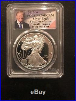 2017 W & S Silver Eagle Trump Inaugural PCGS MS70 PR70 SP70 First Day. 4 Coins