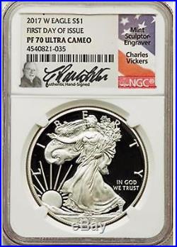2017-w Proof Silver Eagle Ngc Pf70 First Day Of Issue Signed Charles Vickers