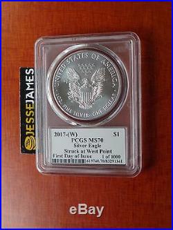 2017 (w) Silver Eagle Pcgs Ms70 Mercanti Struck At West Point First Day Of Issue