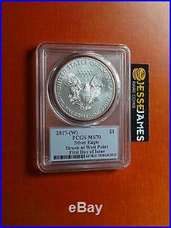 2017 (w) Silver Eagle Pcgs Ms70 Thomas Cleveland First Day Of Issue Indian Label
