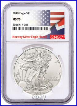 2018 $1 1-oz Silver Eagle NGC MS70 Norway Silver Eagle Hoard