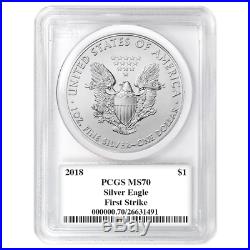 2018 $1 American Silver Eagle 3pc. Set PCGS MS70 Trump FS Red White Blue