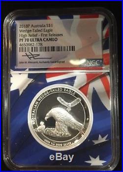 2018 $1 Australia Wedge Tailed Silver Eagle Ngc Pf70 High Relief Mercanti Sig