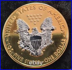 2018 American. 999 Silver Eagle 1 oz Silver Gilded with Gold Backdrop withCoa