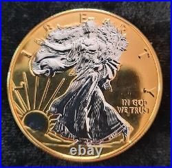 2018 American. 999 Silver Eagle 1 oz Silver Gilded with Gold Backdrop withCoa