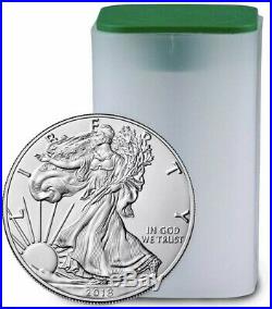 2018 American Silver Eagle 1 Troy Oz Bullion Roll New Sealed Tube Of 20 Coins