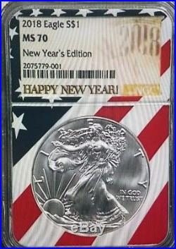 2018 American silver eagle MS70 NYE Limited Edition NGC Flag Core