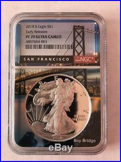 2018-S Proof $1 American Silver Eagle NGC PF70UC ER San Francisco Core