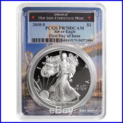 2018-S Proof $1 American Silver Eagle PCGS PR70DCAM FDOI San Francisco Frame