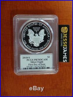 2018 S Proof Silver Eagle Pcgs Pr70 Dcam Flag Mercanti First Day Of Issue Fdi Nr