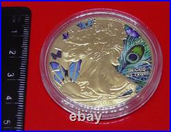 2018 Silver Colour Colorized USA American Eagle Coin Butterflies & Peacock LE500
