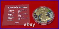 2018 Silver Colour Colorized USA American Eagle Coin Modern Art La Muse LE500