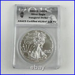 2018 Silver Eagle Inaugural Strike ANACS MS70 Graded Coin