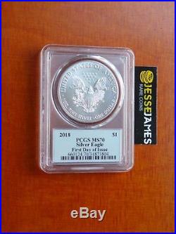 2018 Silver Eagle Pcgs Ms70 Cleveland First Day Of Issue Fdi Minuteman Pop 100