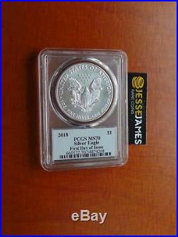 2018 Silver Eagle Pcgs Ms70 Torch Aip Cleveland Signed First Day Of Issue Fdi