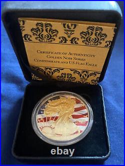 2018 USA FLAG FRONT/CONF. REAR, 1oz. COLOR/GOLD GILDED LIBERTY EAGLE SILVER COIN