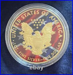 2018 USA FLAG FRONT/CONF. REAR, 1oz. COLOR/GOLD GILDED LIBERTY EAGLE SILVER COIN