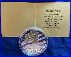 2018 USA FLAG FRONT/CONF. REAR, 1oz. COLOR/GOLD GILDED LIBERTY EAGLE SILVER COIN