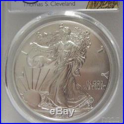 2018 W $1 American Burnished Silver Eagle PCGS SP70 FDOI Thomas Cleveland Native