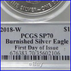 2018 W $1 American Burnished Silver Eagle PCGS SP70 FDOI Thomas Cleveland Native