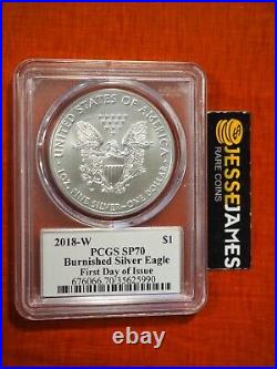 2018 W Burnished Silver Eagle Pcgs Sp70 First Day Of Issue David Hall Signed