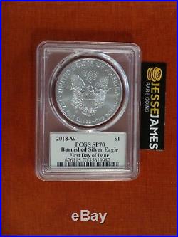 2018 W Burnished Silver Eagle Pcgs Sp70 Flag Mercanti First Day Of Issue Pop 150
