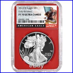 2018-W Proof $1 American Silver Eagle 3 pc. Set NGC PF70UC Black ER Label Red Wh