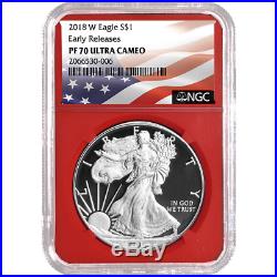 2018-W Proof $1 American Silver Eagle 3 pc. Set NGC PF70UC Flag ER Label Red Whi