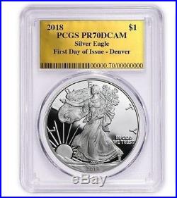 2018-W Proof $1 Silver Eagle PCGS PR70 GOLD FOIL FIRST DAY OF ISSUE DENVER FDOI